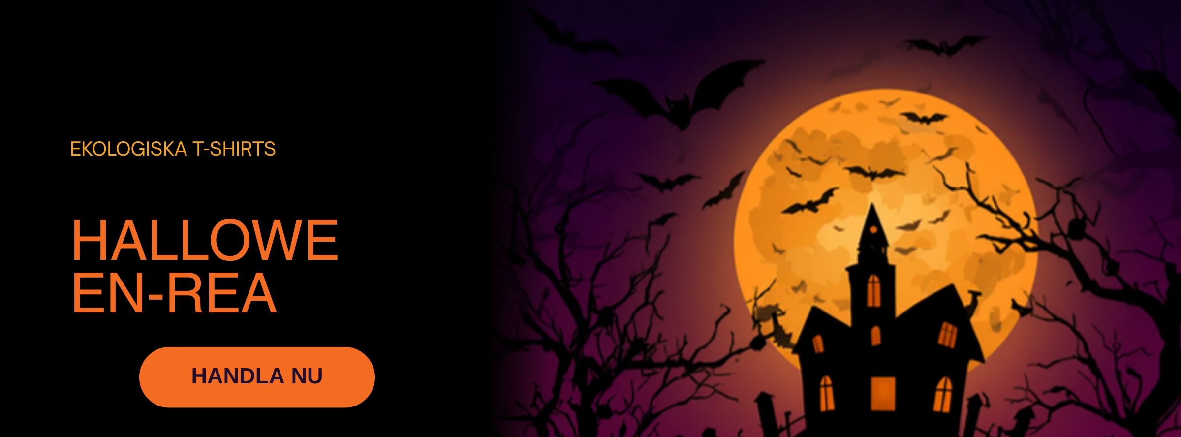 Halloween-rea banner med spökhus, fullmåne och pumpor, Organics Tshirt