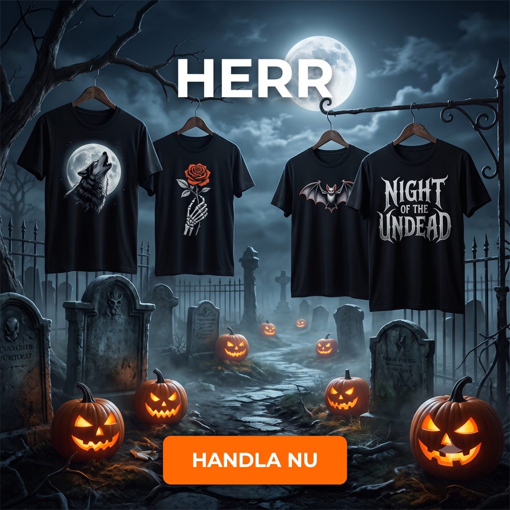 Herr — Halloween t-shirts, kyrkogård med måne
